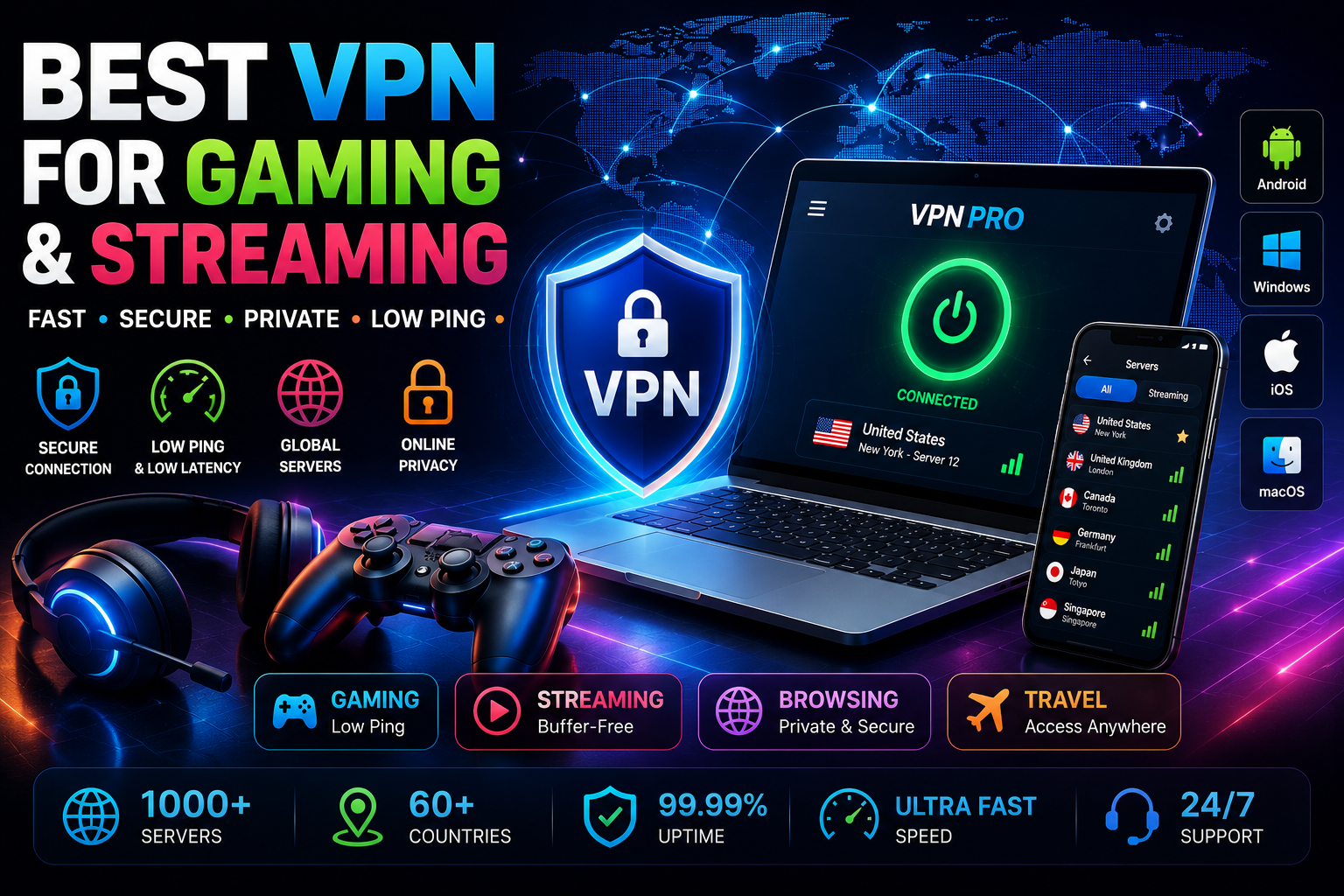 Best Gaming VPN for Low Ping, Fast Speed & Secure Online Gaming